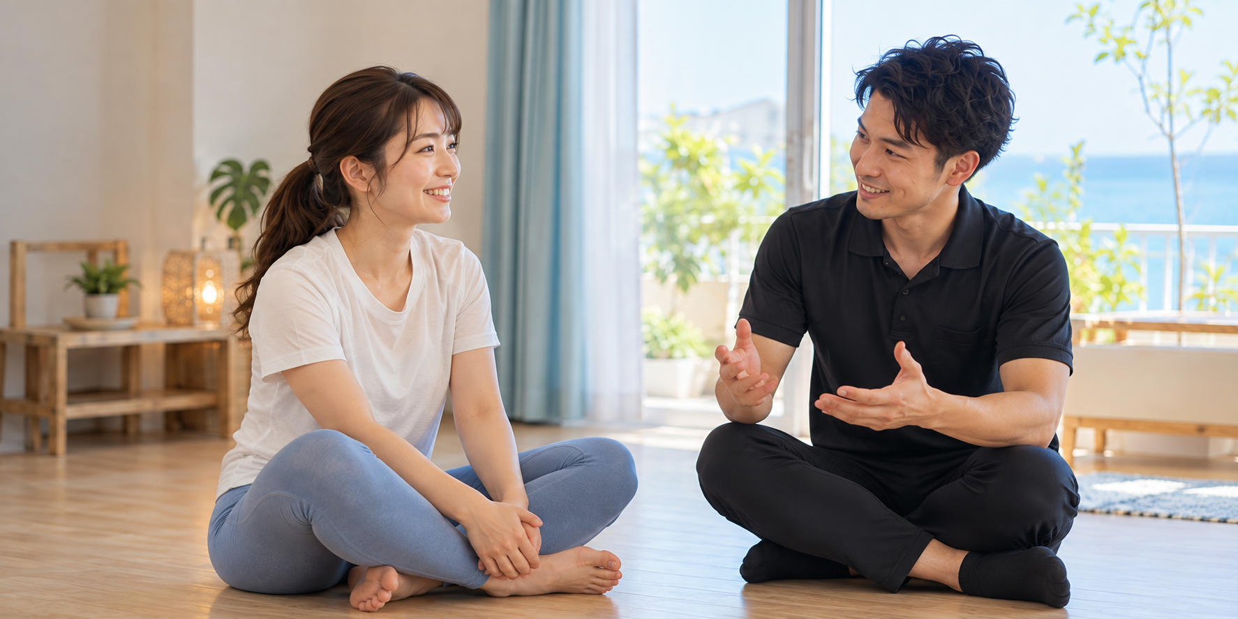 トレーナーと利用者が一対一で話すイメージ